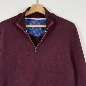 Robert Graham Burgundy Quarter Zip Sweater Contrast Lining Size L Cotton Casual